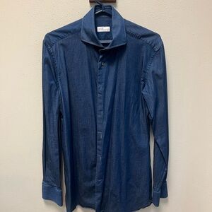 Men's Camessi bespoke Blue Denim Shirt 15 3/4 Tailored